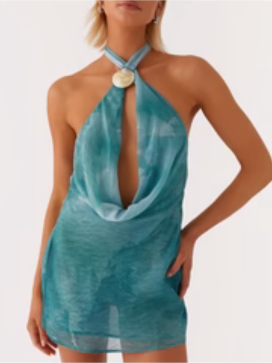 Peppermayo Dresses & Skirts - ⁠Peppermayo Oceans Away Deep Cowl Mini Dress Green Tie Dye NWT 
 S US 4⁠